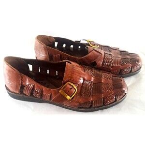Mens Sunsteps Woven Huarache Shoes Sandals Brown Buckles Closed Toe 10 Vintage